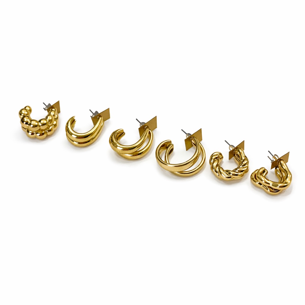 Chic Gold-Tone Textured Fashion Hoop Earrings Set Of 6